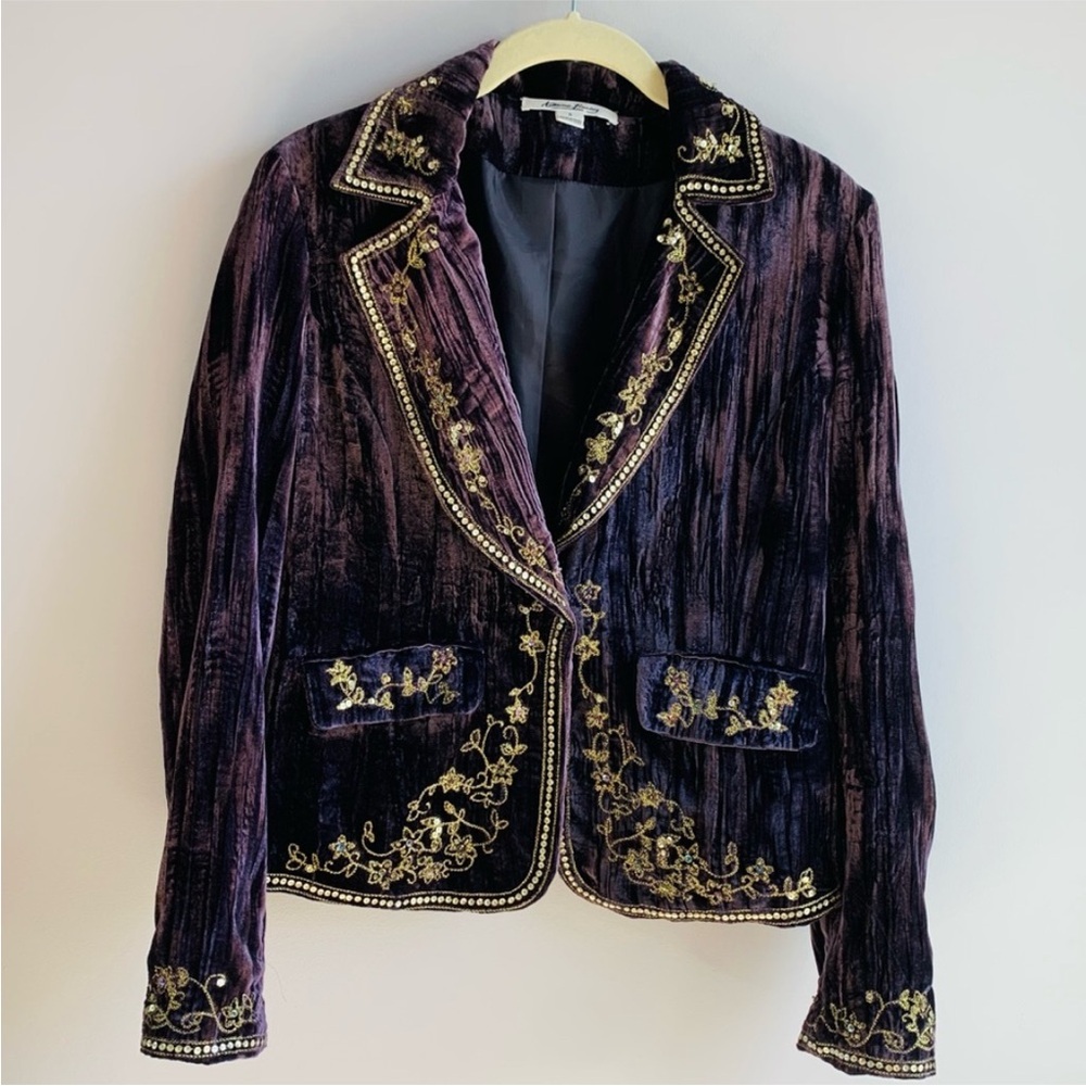Velvet Jacket Purple Embroidery Beading Purple Bohemian Halloween Statement Sz 8